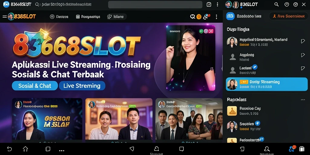 Antarmuka aplikasi 8368SLOT yang menarik dengan fitur live streaming interaktif.