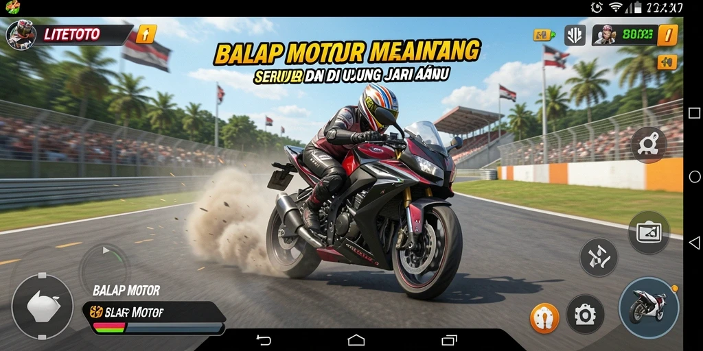 Tampilan antarmuka LITETOTO dengan grafik balap motor yang memukau.