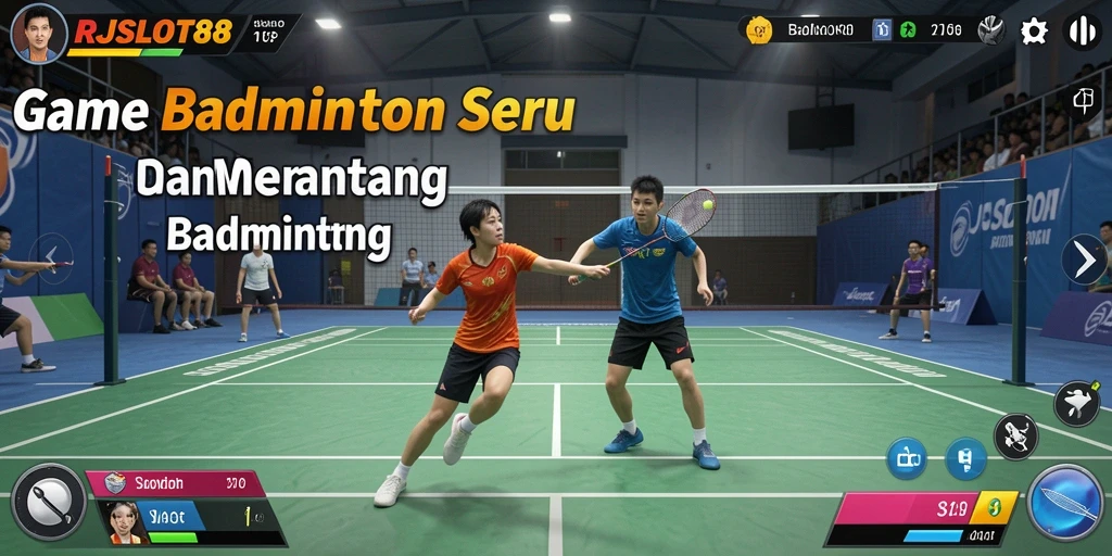 Tampilan antarmuka RJSLOT88 dengan karakter badminton yang dinamis.