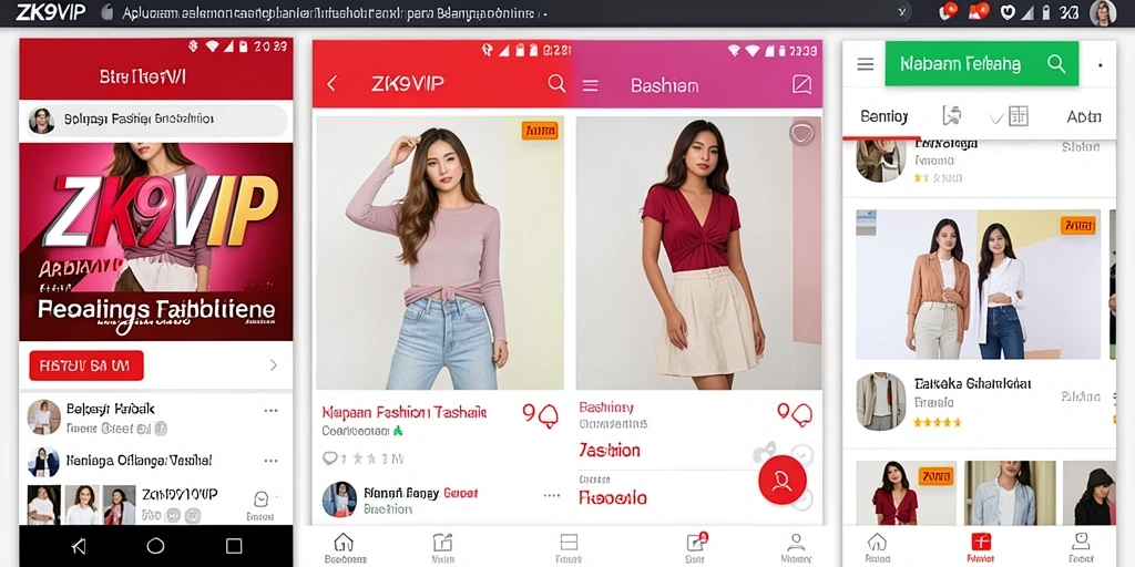 Tampilan antarmuka ZK9VIP yang menarik dan modern untuk belanja fashion.